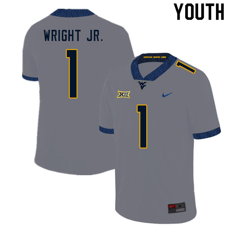 NCAA Youth Winston Wright Jr. West Virginia Mountaineers Gray #1 Nike Stitched Football College Authentic Jersey KH23L62JJ